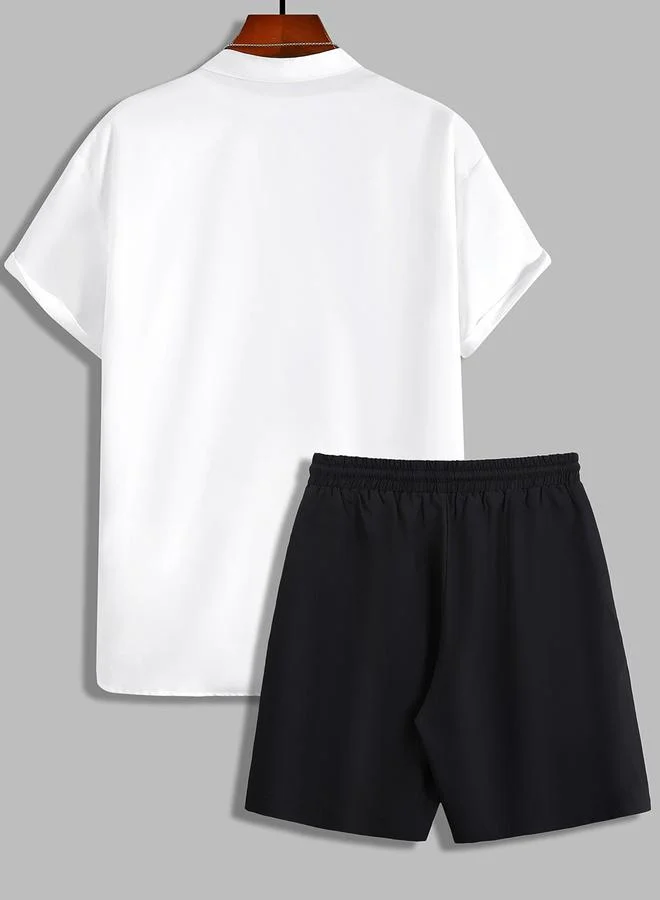 Take Two Men White Printed Shirt and Shorts Co-Ords